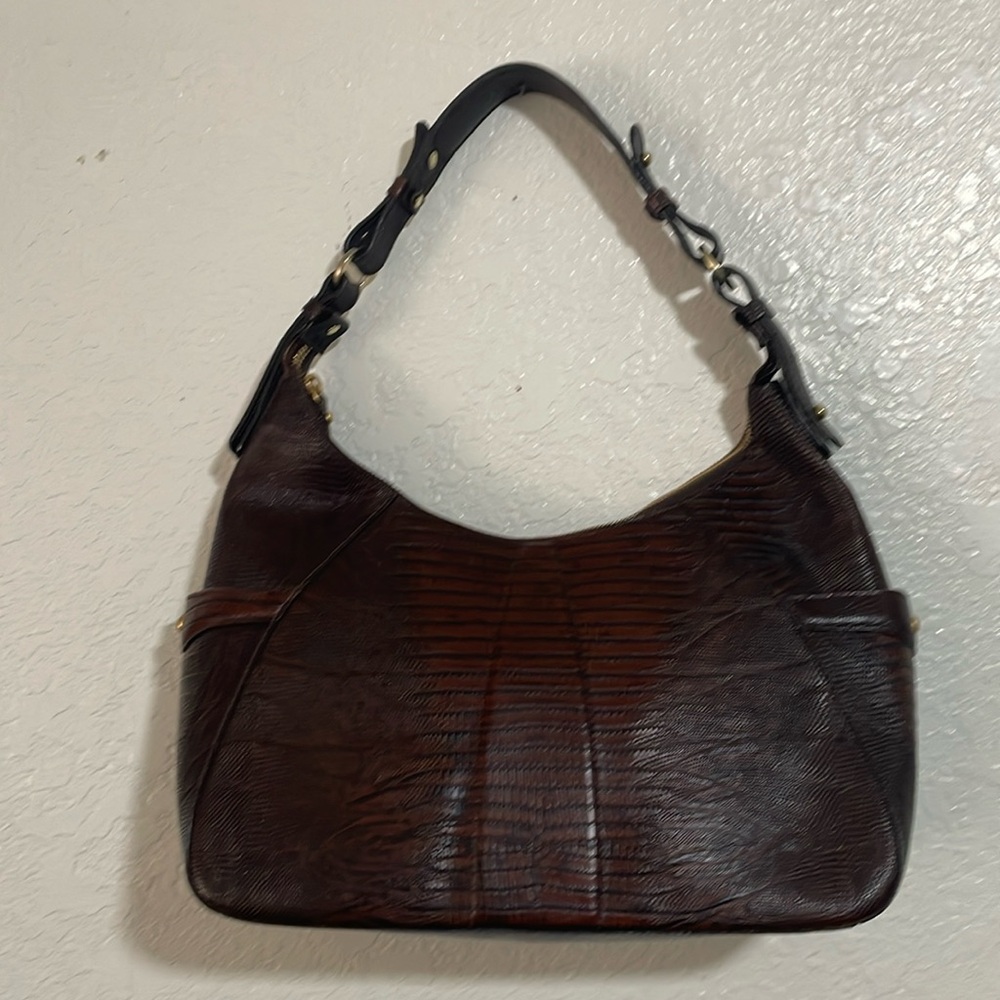 Brahmin Leather Croc Embossed Brown Shoulder Bag